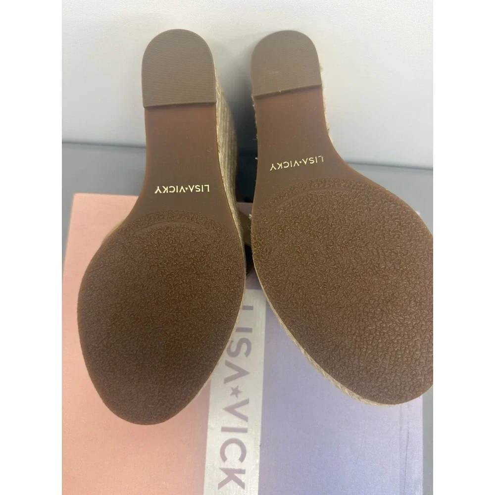 New Lisa Vicky Wedge Sandals Cognac Kid‎ Suede 8.5 M Cross-Strap Espadrille Heel